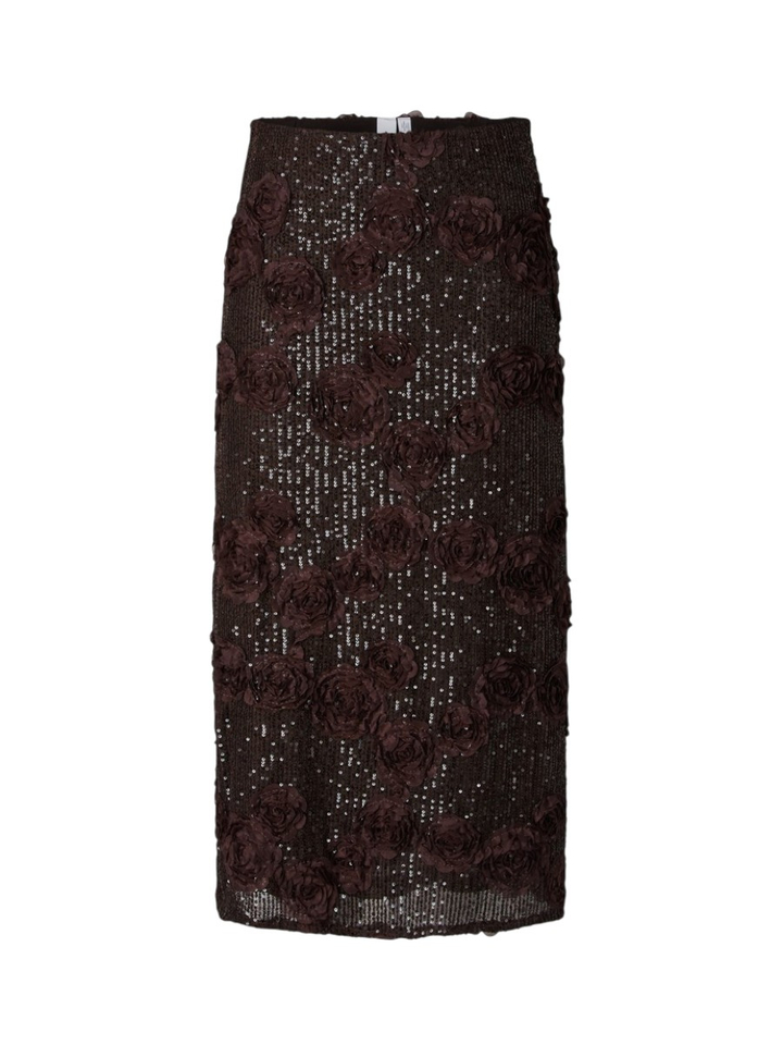 Bruine lange rok met bloemen en pailletten Y.A.S.