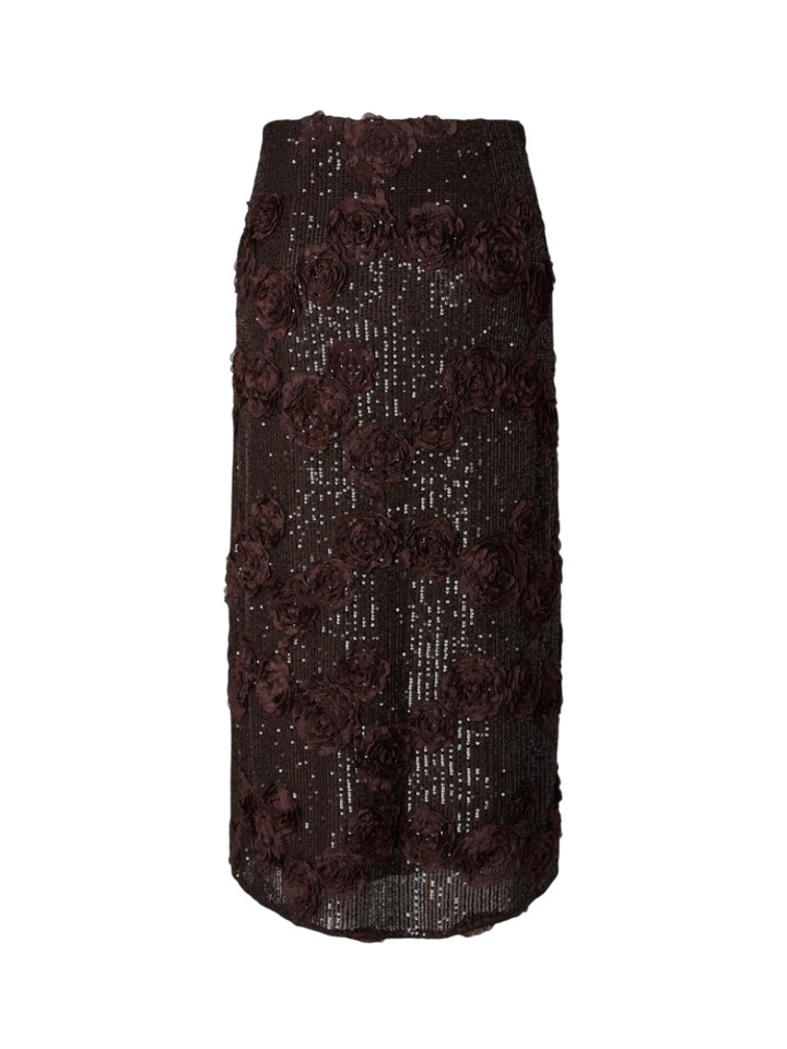 Bruine lange rok met bloemen en pailletten Y.A.S.
