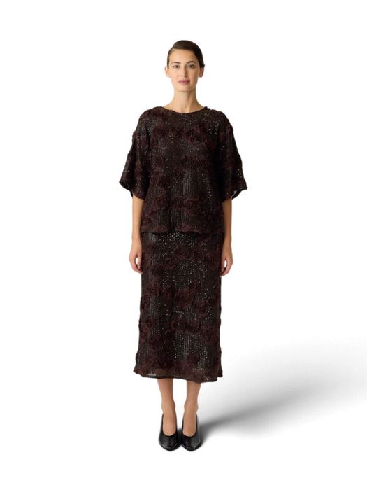 Bruine lange rok met bloemen en pailletten Y.A.S.