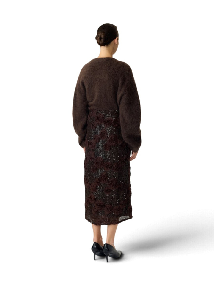 Bruine lange rok met bloemen en pailletten Y.A.S.