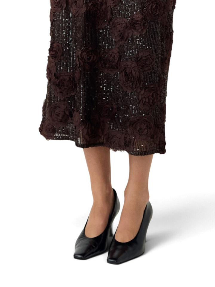 Bruine lange rok met bloemen en pailletten Y.A.S.