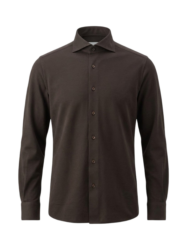 Bruin hemd (slim fit) met borstzakken en lange mouwen Profuomo