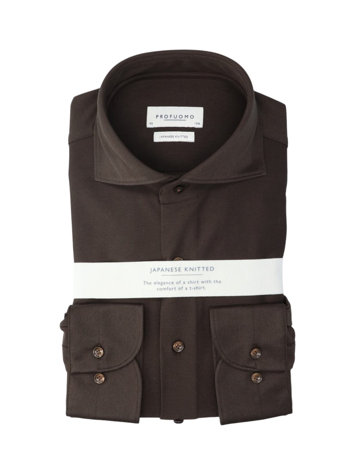Bruin hemd (slim fit) met borstzakken en lange mouwen Profuomo