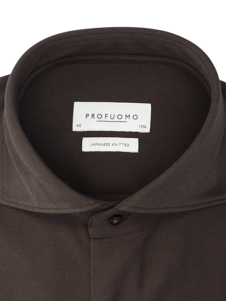 Bruin hemd (slim fit) met borstzakken en lange mouwen Profuomo