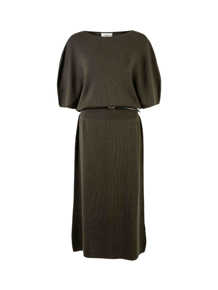 Kakigroen maxi kleed met riem Meimeij