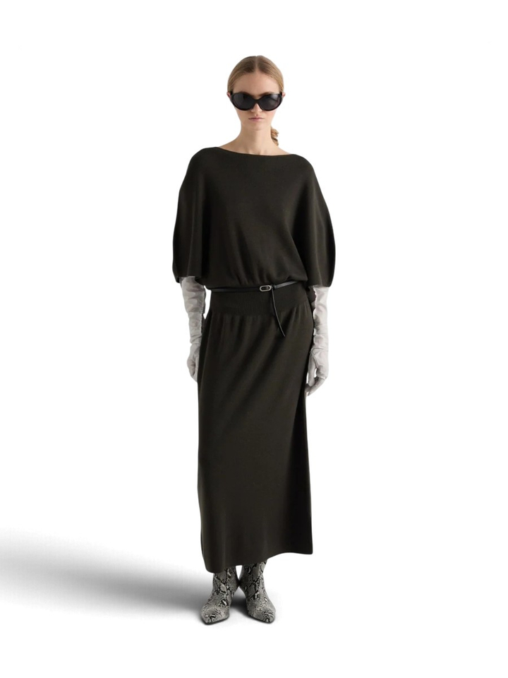 Kakigroen maxi kleed met riem Meimeij