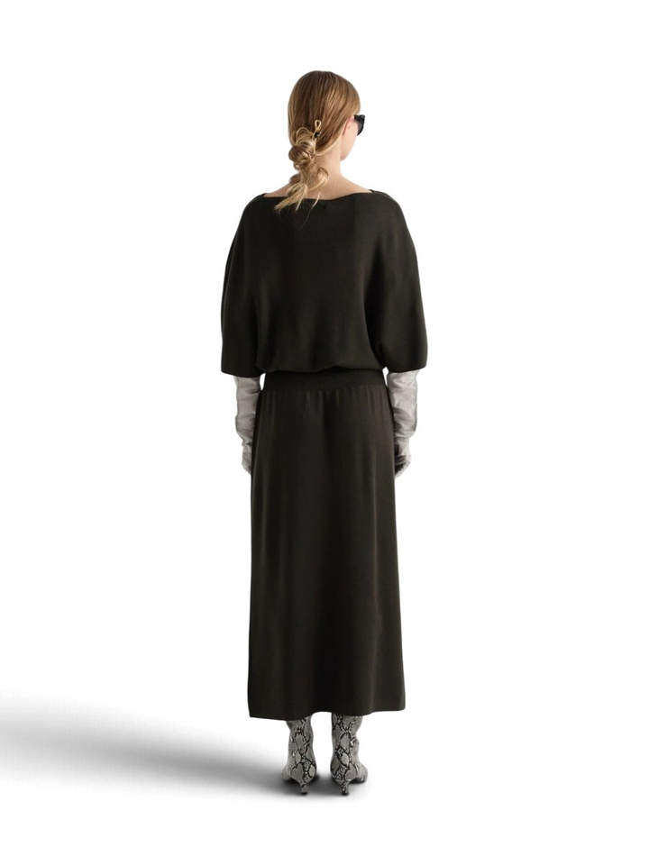 Kakigroen maxi kleed met riem Meimeij