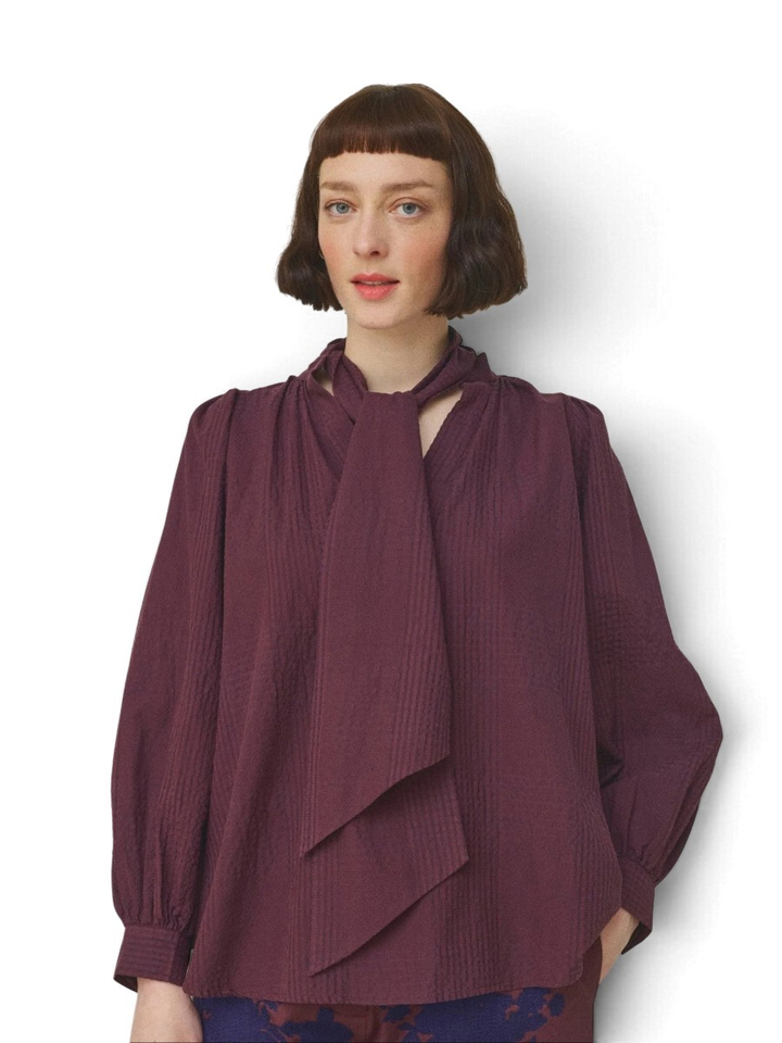 Bordeaux blouse met verschillende patronen en lint Claudie Mii