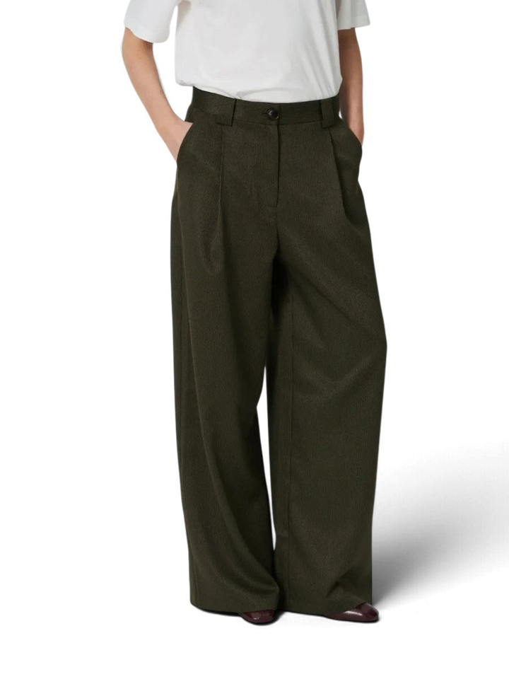 Mid-waist oversized geklede broek in legergroen en bruin Stella Nova