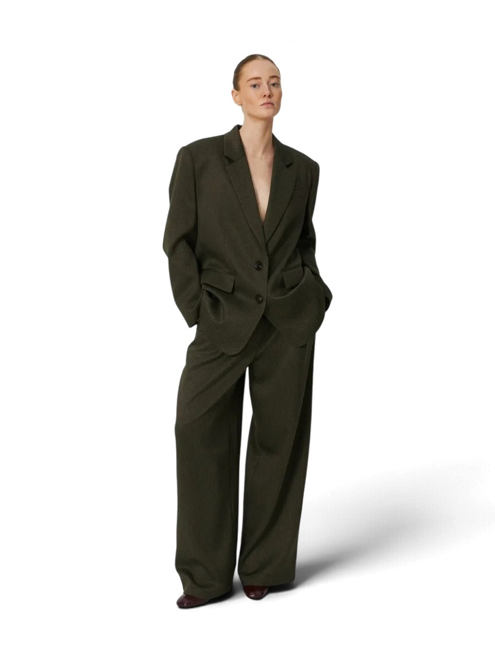 Mid-waist oversized geklede broek in legergroen en bruin Stella Nova