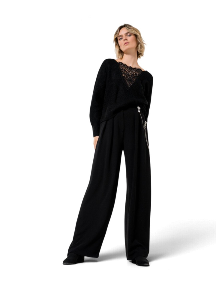 Zwarte wijde broek met brioche Caroline Biss