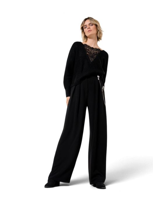 Zwarte wijde broek met brioche Caroline Biss