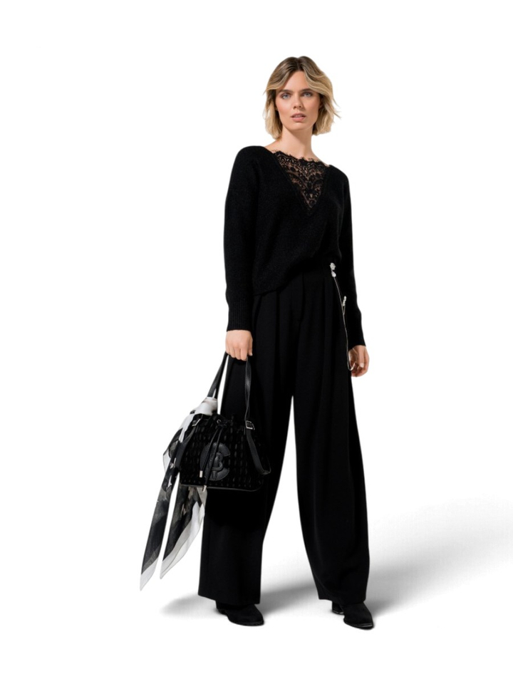 Zwarte wijde broek met brioche Caroline Biss