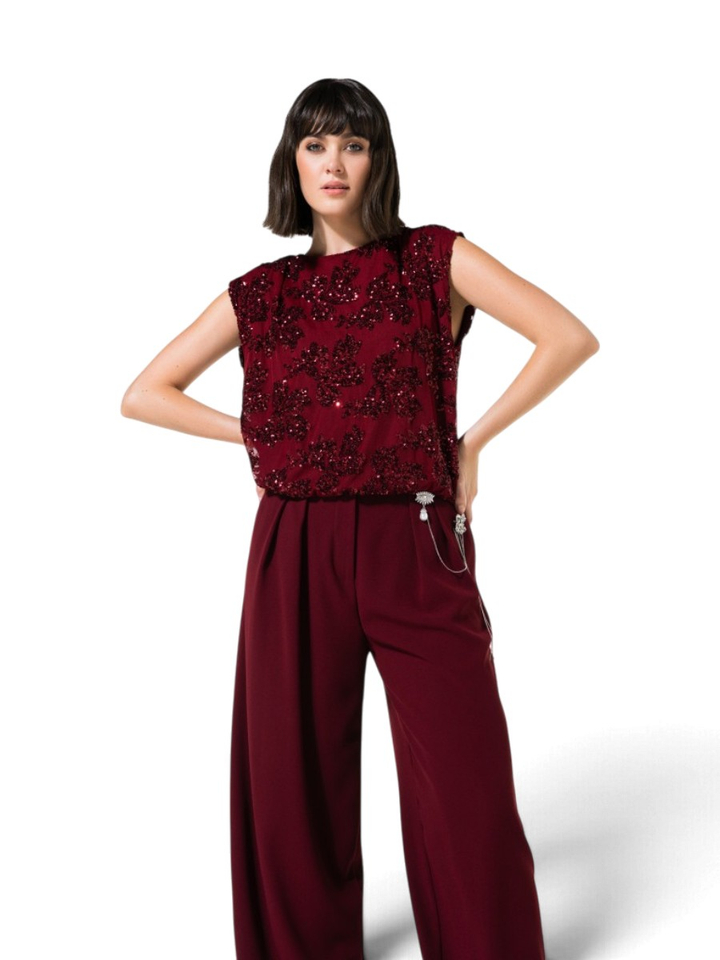 Bordeuax top met strass Caroline Biss