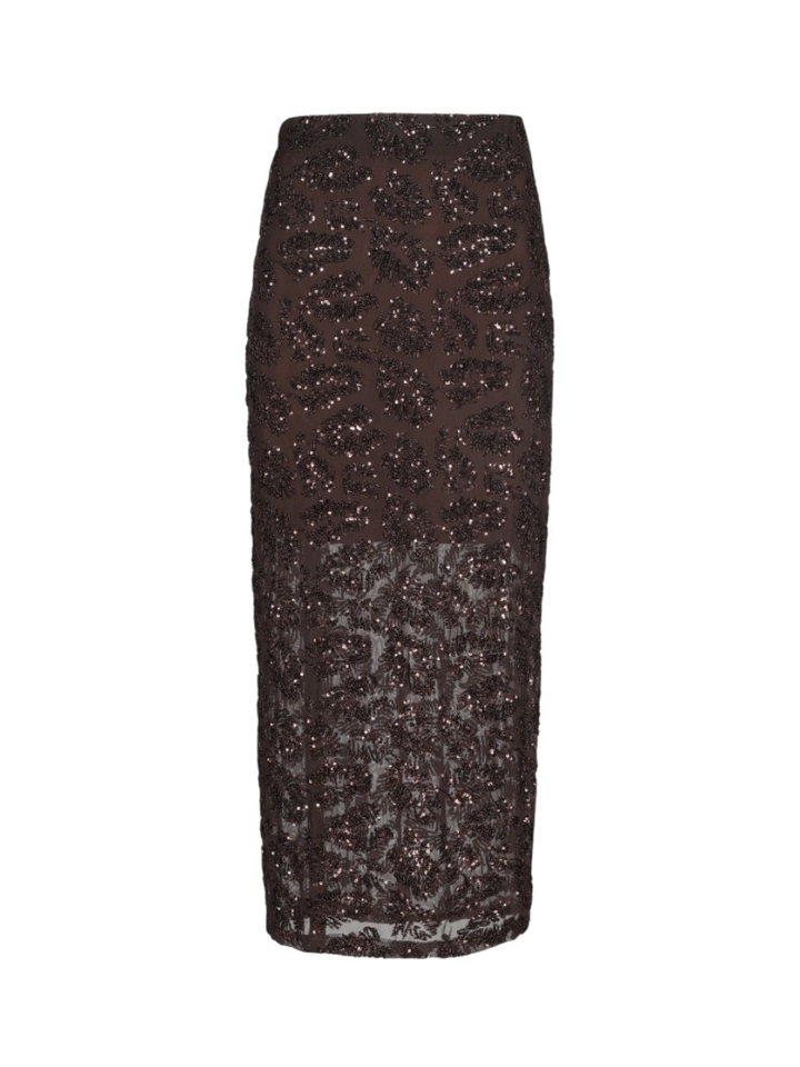 Chocoladebruine halflange rok met strass Caroline Biss