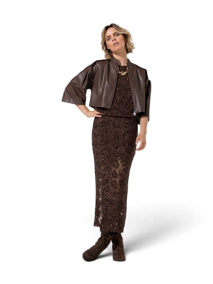 Chocoladebruine halflange rok met strass Caroline Biss