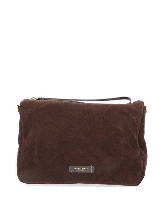 Donkerbruine suède clutch met afneembare leren schouderriem Gianni Chiarini