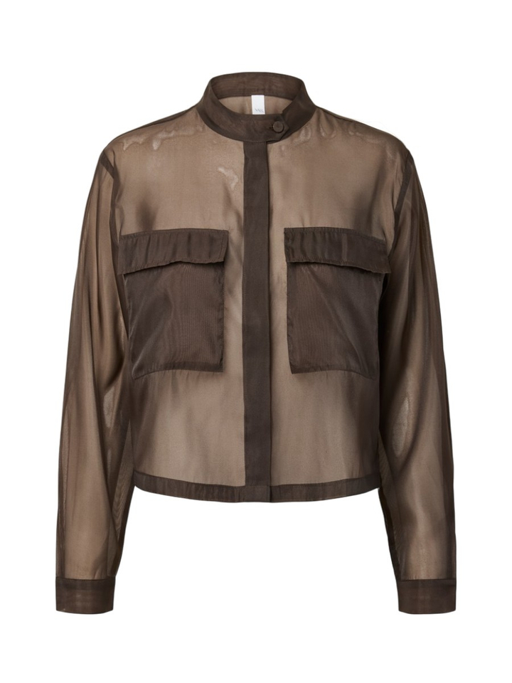 Donkerbruine satijnlook blouse met knopen Yasella Y.A.S