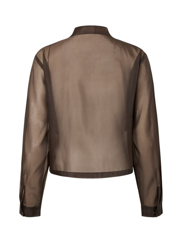 Donkerbruine satijnlook blouse met knopen Yasella Y.A.S