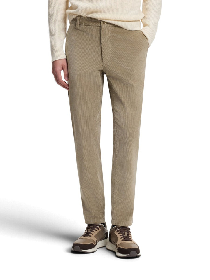 Lichtbruine modern-fit corduroy broek van katoenmix